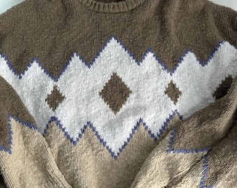 Vintage Claiborne Knit Sweater XL Hong Kong Geometric Pattern 90s Textured