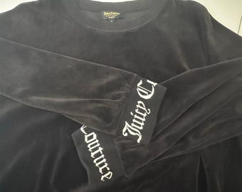 Suéter vintage de terciopelo Juicy Couture con logotipo para mujer, talla L, etiqueta negra, años 2000, raro