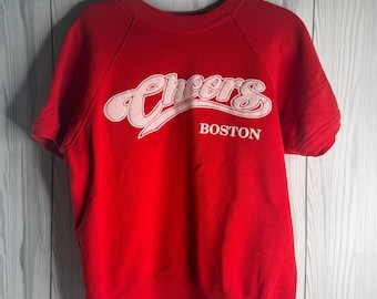 vintage des années 1980/90 Cheers Boston BW manches courtes athlétique pull Made in USA Lrg