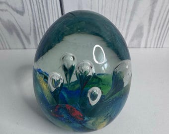 Vintage. Art Glass Multi-color Trapped Bubble Paperweight Ocean