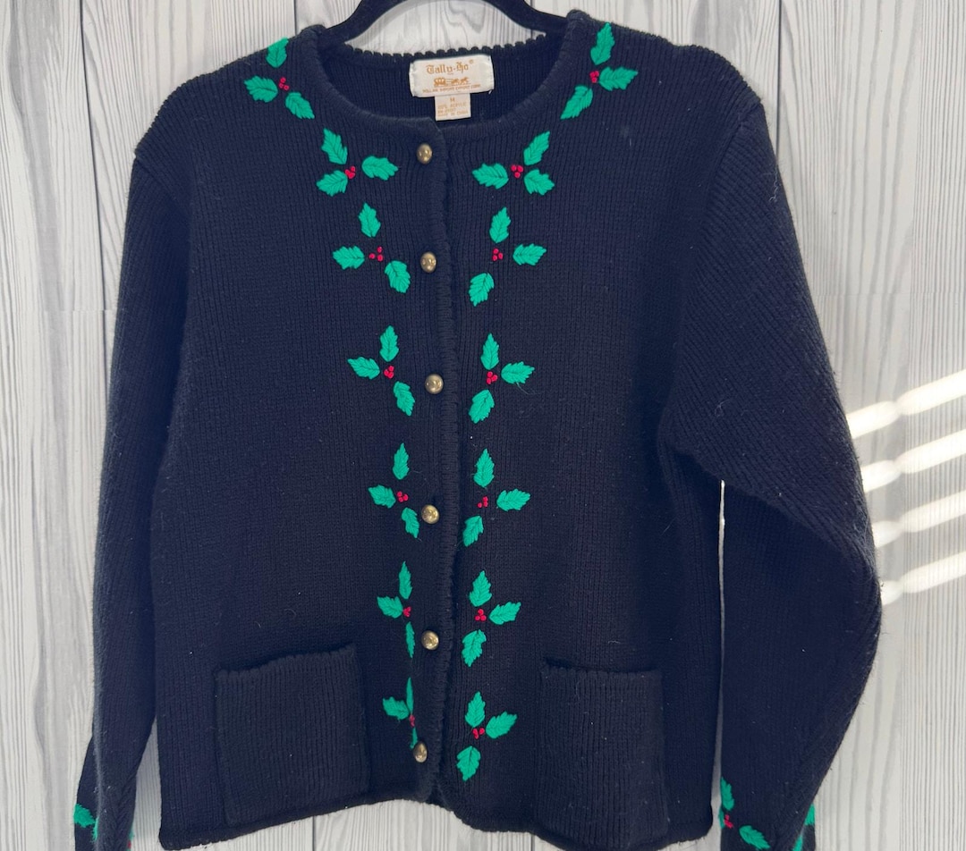 Tally Ho Vintage Women's Size Medium Holly Cardigan Christmas
