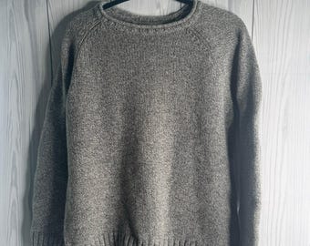 LL Bean Mens Vintage Lambswool Beige Roll Neck Crewneck Pullover Knit Sweater L