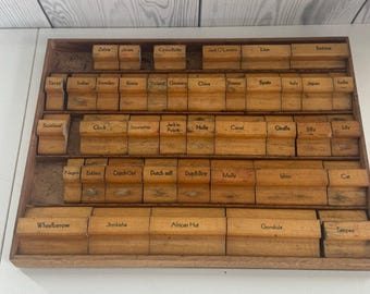 Vintage 1930s Kreative Bilderdrucker Tinte Stempel Tablett mit Briefmarken Selten