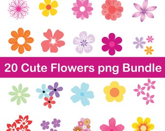 Colorful Flowers Clipart Set: Party Decorations, Stickers (PNG, Instant Download)