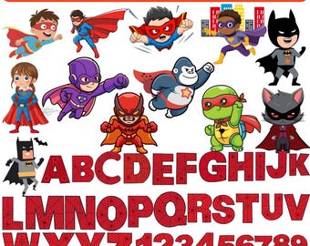Super Hero Alphabet and Numbers PNG Bundle : (Digital Download)