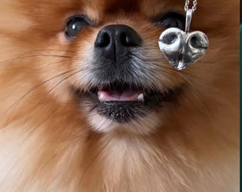 Sterling Silver Pet Nose Impression Pendant – Personalized Heart shaped Pet Jewelry.