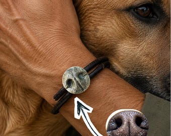 Sterling Silber Nasenabdruck Lederarmband - Personalisierter Haustier Schmuck