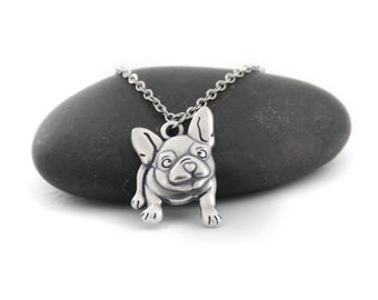 Beeld van een zilveren Franse Bulldog zilver beeldjes honden