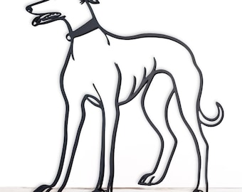 グレイハウンド犬のシルエットスタイルの黒い金属像