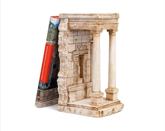 Roman Sculpture Bookend – Ancient Library Decor, Heavy Stone Book Holder, Classical Roman Bookends for Shelf Styling