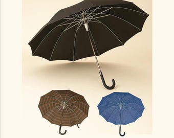 Walking Stick Umbrella 12-Rib Windproof Carbon Fiber Wooden Handle Automatic Cane Design