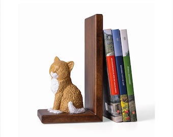 Cat Bookends Wooden | Cat Book Holder Set | Decorative Bookends for Bookshelf, Gift for Cat Lovers