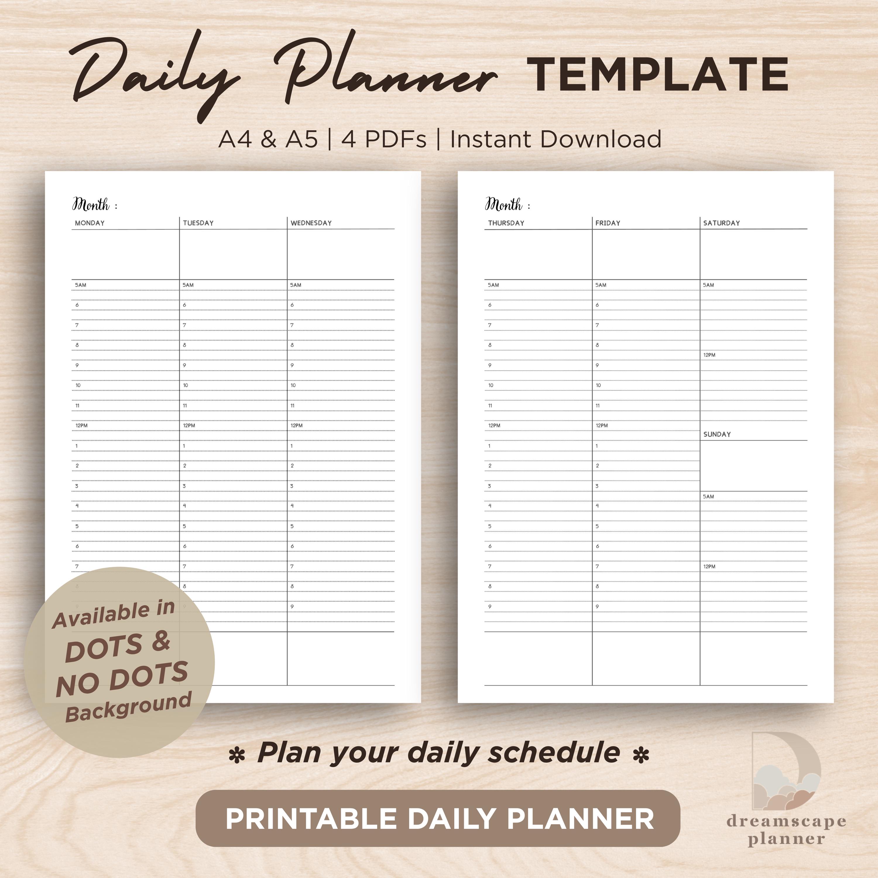 Printable SIMPLE MINIMALISM Daily Planner Templates, A4/A5, Grid/no Grid Background (digital ...