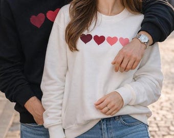 Sweatshirt with hearts, heart shirt, love sweatshirt, Valentine's Day gift, gift idea for girlfriend, unisex sweatshirt with heart design