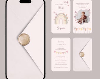 Digital baptism invitation in pink | animated invitation | baptism invitation card for a girl | baptism invitation template