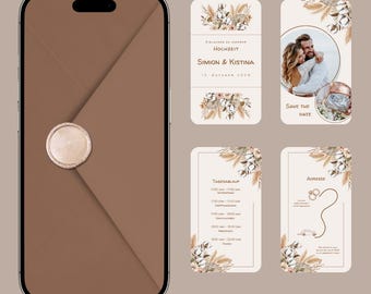 Animated Boho Style Wedding Invitation | Canva Template | Digital Invitation | DIY Video Invitation | Customizable Wedding Template