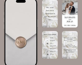 Digital wedding invitation with photo | Animated WhatsApp invitation | Elegant Canva template | Digital wedding video with white rose