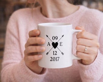 Personalized ceramic mug with letters & date | Ceramic mug for anniversary | Valentine's Day gift idea | Gift for girlfriend