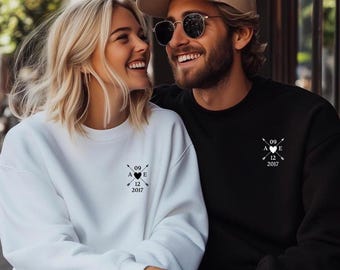 Personalized sweatshirt for couples, relationship date sweatshirts, couples gift idea, Valentine's Day gift, anniversary gift