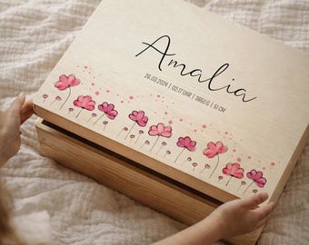 Personalized baby keepsake box, christening gift for a girl, baby memory box, birth gift for a girl, wooden box for a baby girl