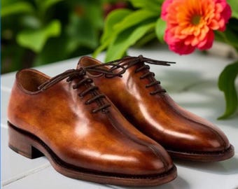 Handmade Brown Leather Oxford Shoes | Classic Lace Up Dress Shoes