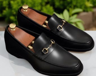Men's Black Leather Horsebit Loafers | Handmade Dress Shoes