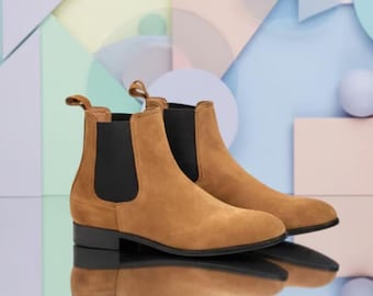 Handmade Tan Suede Chelsea Boots for Men | Classic Slip-On Ankle Boots
