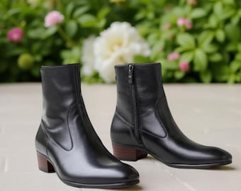 Herren schwarze Leder Ankle Boots | Handgefertigte Zip-Up Boots | Klassische Trachtenstiefel für Herren