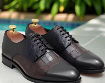 Handmade Black Leather Oxford Shoes | Textured Lace-Up Dress Shoes