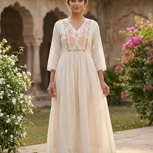 mul cotton dresses online Mulmul Cotton Dress In Floral Block Print