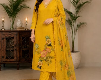 Silk 3 Piece Suit Set for Women | Kurta Palazzo Dupatta Set | Indian Ethnic Wear