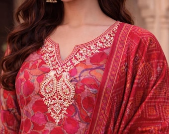 Women Muslin Kurta Set | 3 Piece Suit with Dupatta | Soft & Breathable Ethnic Wear