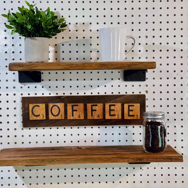 Coffee Scrabble Style Barnboard Sign for Your Coffee Nook