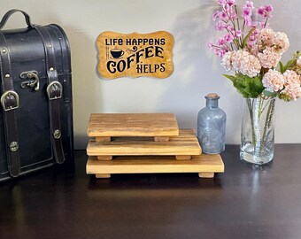 Rustic Wooden Countertop Risers – Set of 3 Reclaimed Display Stands for Kitchen or Bathroom