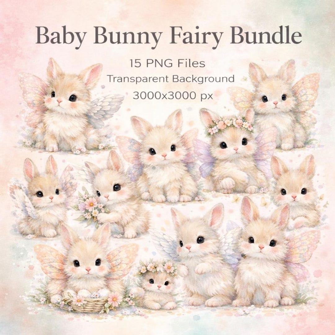 Watercolor Baby Bunny Fairy Clipart Bundle, Spring Nursery PNG (instant ...