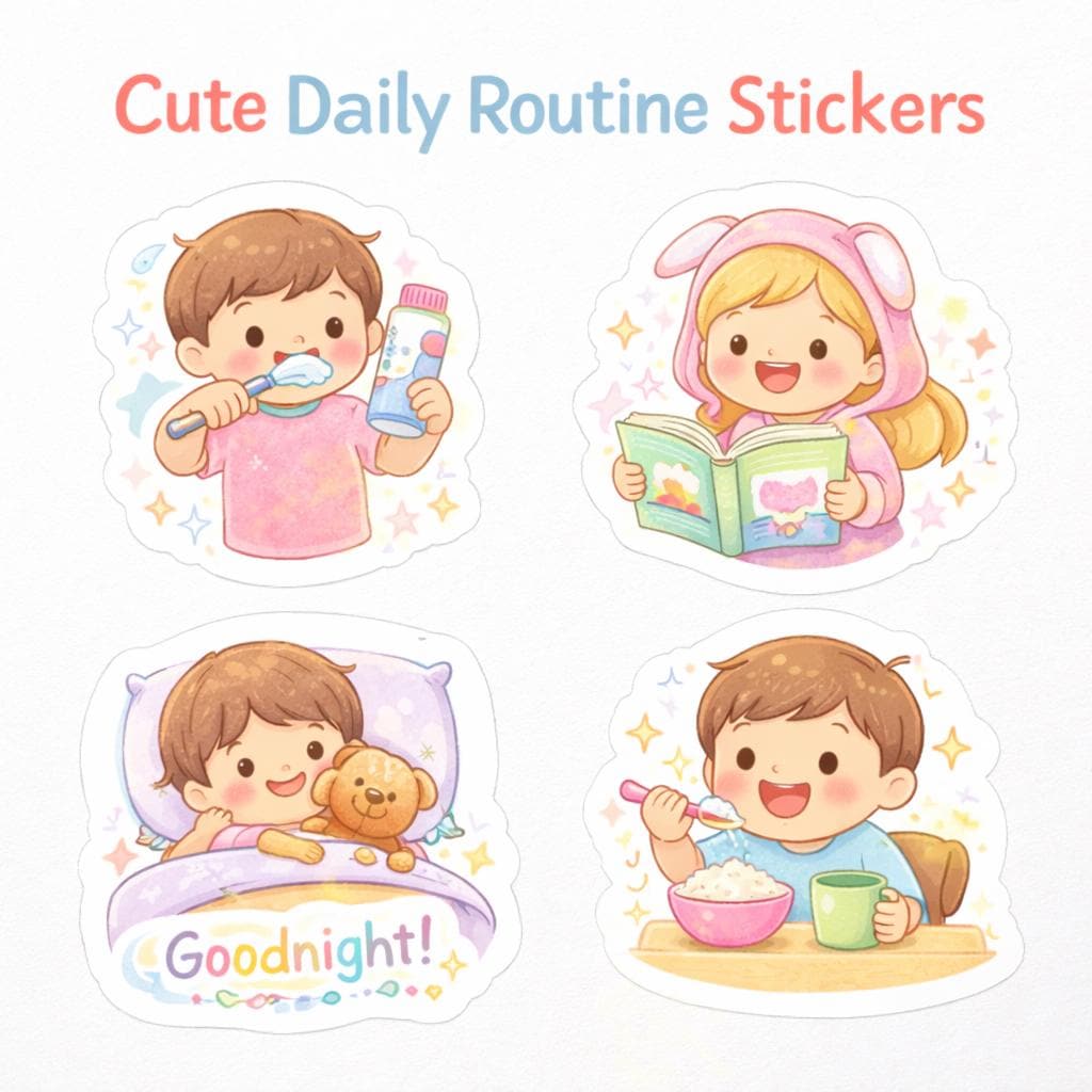 After School Routine Stickers 50 Kids Routine Stickers, Kawaii Watercolor Daily Habits Chart (digital ...