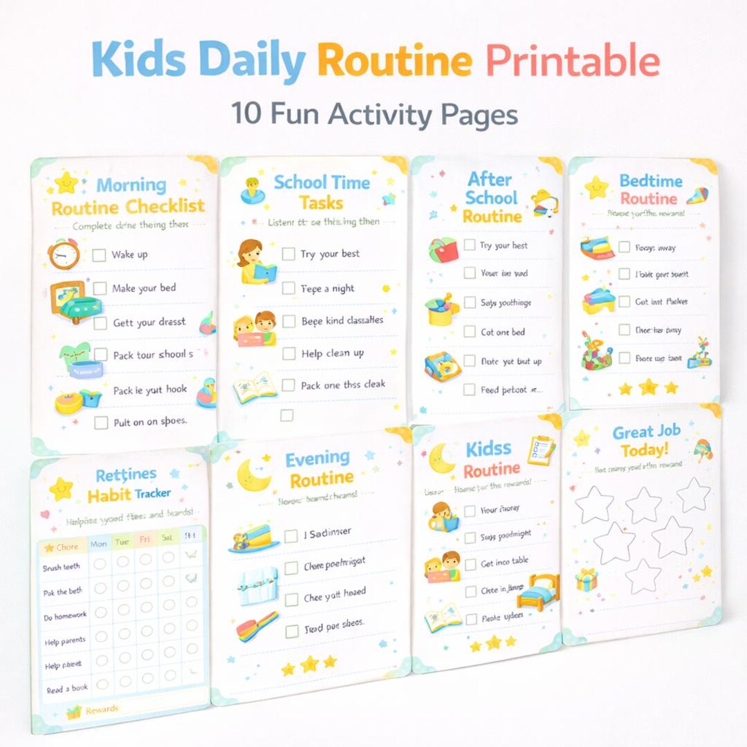 Kids Daily Routine Printable, Morning Evening Chore Habit Tracker (PDF ...