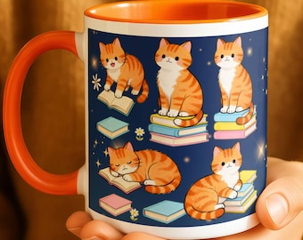 Tazza con gatti che leggono, regalo per gli amanti dei gatti