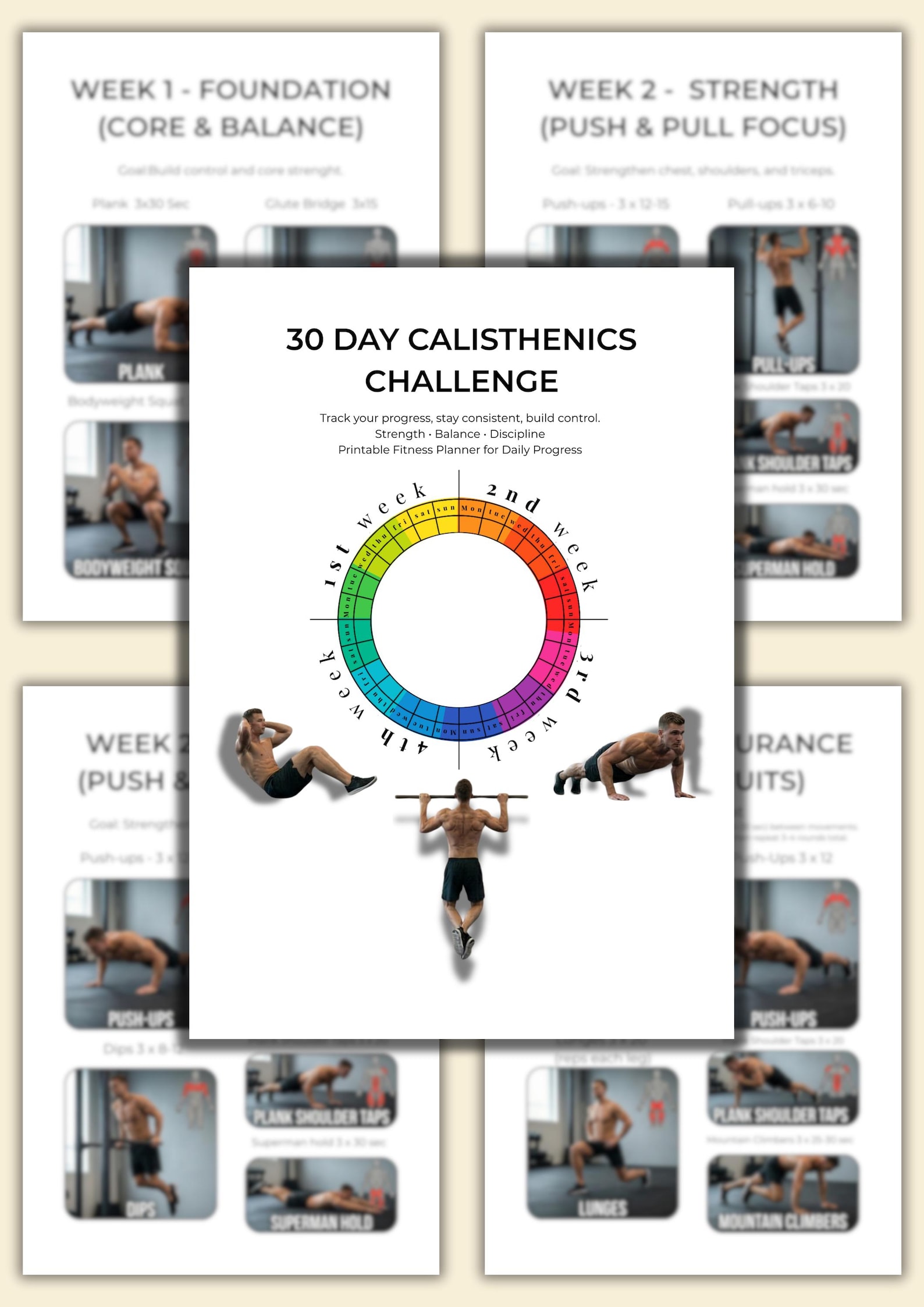 30 Day Calisthenics Challenge | Printable Fitness Planner | No ...