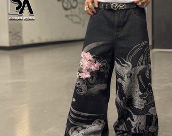 Printed Baggy Jeans | Straight Wide Leg Pants | Casual Vintage | Y2K Streetwear Style