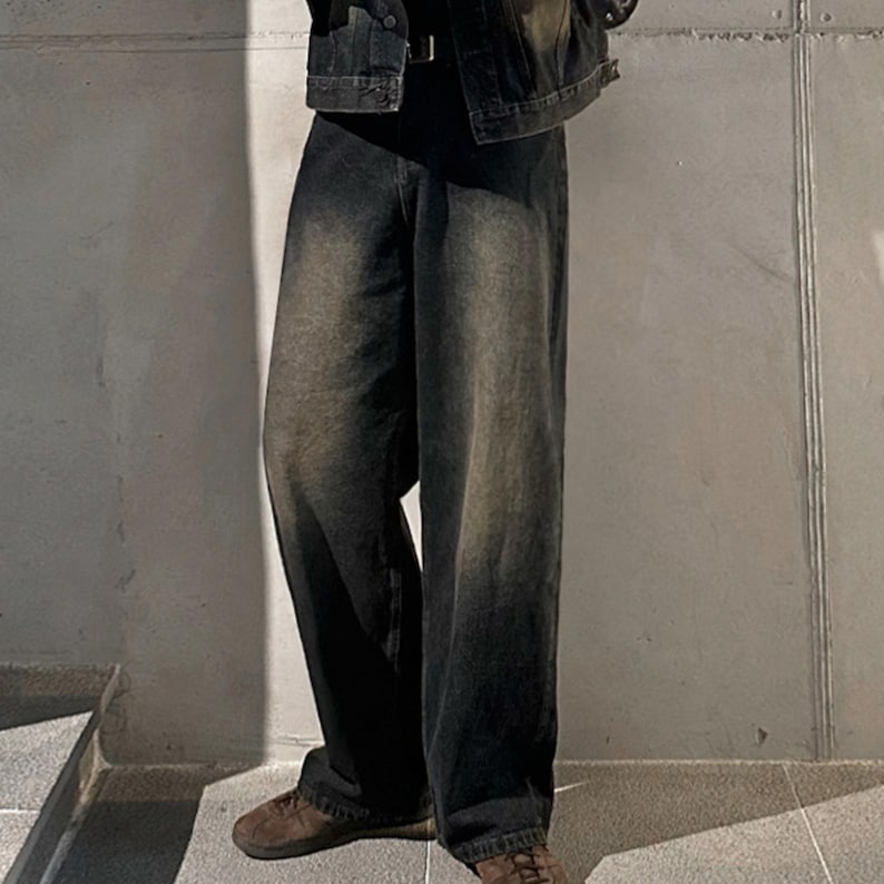 Denim Set Men | Jacket Pants Outfit | Y2K Streetwear Casual Wear

man wearing denim jacket and wide leg jeans styled together for streetwear outfit set