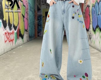 Baggy Patchwork Jeans | Casual Wide Leg Pants | Daily Wear | Y2K Streetwear Fashion