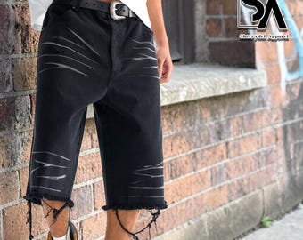 Sprane, luźne szorty | Luźne, skrócone spodnie | Codzienny ubiór | Styl uliczny Y2K