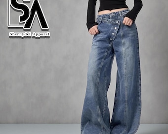 Wide Leg Jeans | Button Waist Baggy Pants | Daily Wear | Y2K Streetwear Style