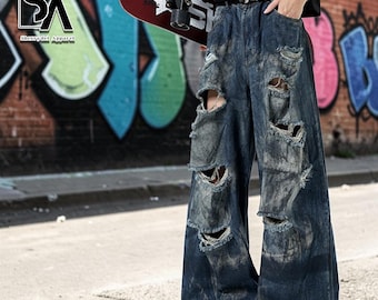Baggy Ripped Jeans | Loose Wide Leg Pants | Daily Wear | Y2K Streetwear Style