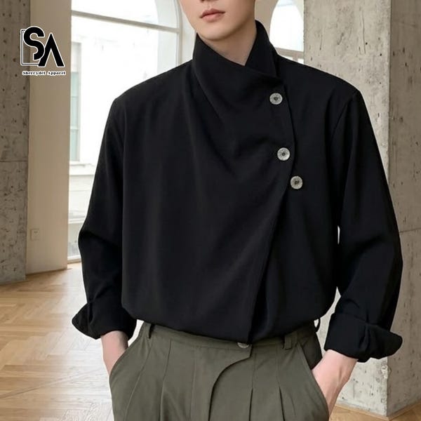 Stand Collar Shirt | Long Sleeve Button Design | Minimalist Street Style