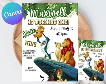 Editable Lion King Birthday Invitation, Safari Jungle Theme (Digital Download)