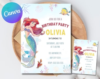 Ariel Birthday Invitation | Little Mermaid Party Invite (EDITABLE Digital)