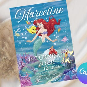 Little Mermaid Birthday Invitation (Digital Download) – Ariel Party Theme Canva Template image 3