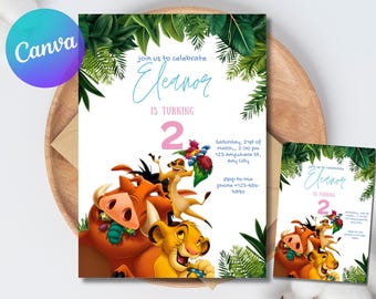 Lion King Birthday Invitation, Editable Jungle Party Invite (Canva Template)